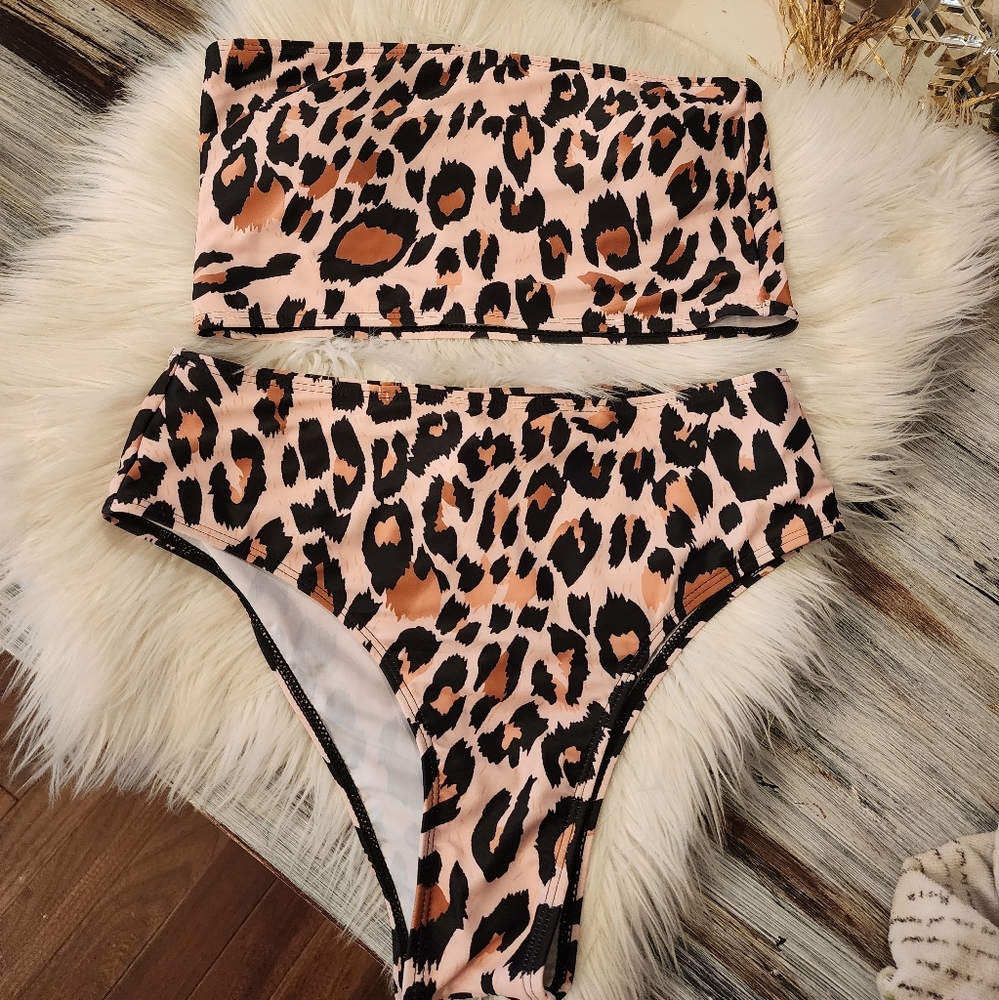 RUMWE leopard tube bikini swim